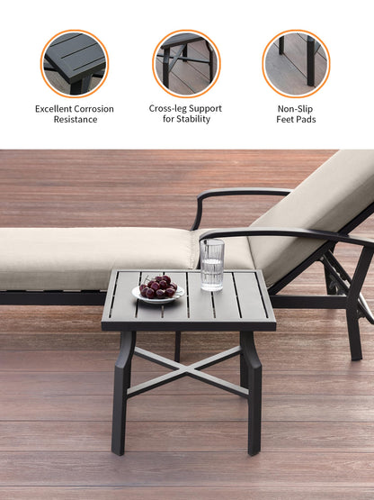 SEEHILL 2 Pieces Lounge Chair Set, Outdoor Chaise Lounge Set, Never-Rust Aluminum Pool Lounge Set with Gray Cushion, 6-Position Adjustable Patio Chaise with Outdoor Side Table for Poolside, Gunmetal