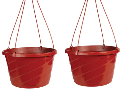 The HC Companies Euro Hanging Basket Planter Decorative 12-Inch Large Plastic Hanging Basket w/Swirl Design for Outdoor Plants, Clay (Pack of 2)