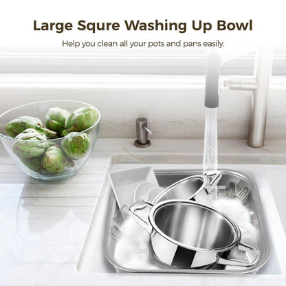 yeesport Stainless Steel Washing Up Bowl, Multi-Purpose Dish Tub for Sink, Large Square Container for Kitchen, Vegetable Washing Basin, Durable Dishpan for Home