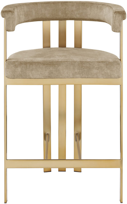 Meridian Furniture 596Beige-C Marcello Collection Modern | Contemporary Velvet Upholstered Counter Height Stool with Brushed Brass Iron Frame, 22.5" W x 20" D x 35.5" H, Beige, Set of 2