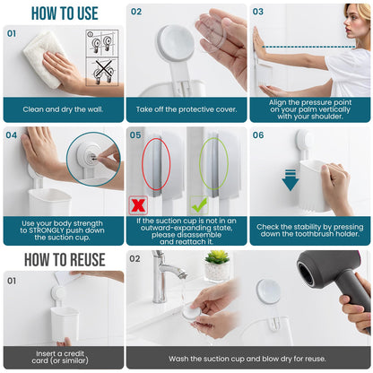 TAILI Suction Toothbrush Holder 2 Pack, Tumblers Replacement Shower Toothbrush Holder for Wall, Powerful Toothpaste Toothbrush Suction Cup, Self-draining Shower Razor Holder, Kitchen Tableware Holder