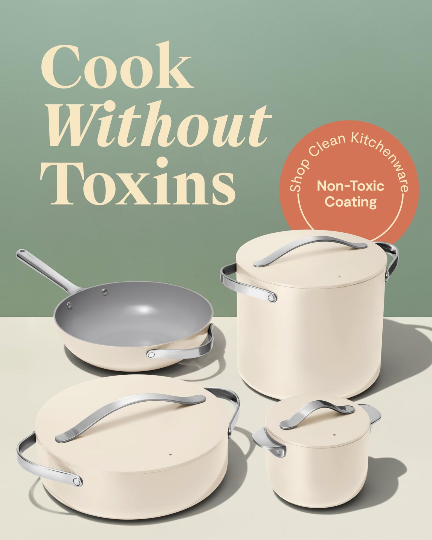Caraway Cookware+ Collection - Specialty Cookware Set - Petite Cooker, Stir Fry Pan, Rondeau, & Stock Pot - 3 Lids & Storage Organizer Included - Cream