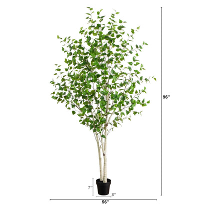 Nearly Natural 8ft Artificial Birch Tree with Real Touch Leaves - Indoor Fake Tree for Home Decor - Flexible Branches for Custom Look