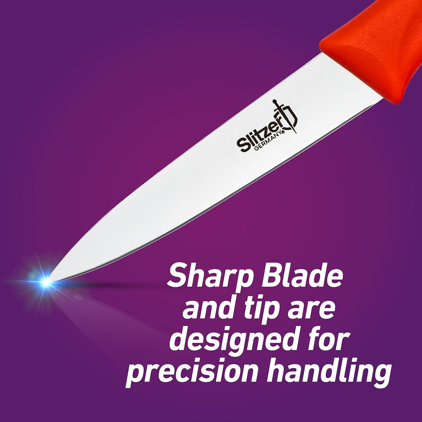 Paring Knife, 8 Inches German Stainless Steel Blade, 3/12 Inch Blade, Red