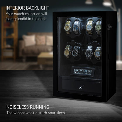 8 Watch Winder with LED Backlight and 5 Watch Storage Drawer
