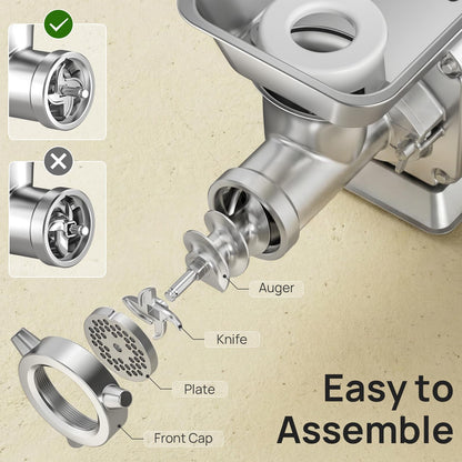 ARINOO Electric Meat Grinder, Grinds Chicken Bones, 1.5 HP Heavy Duty Stainless Steel Commercial #12 Meat Mincer Machine with 2 Plates, 2 Blades and 3 Sausage Tubes for Home Use, 7 Lbs/Min