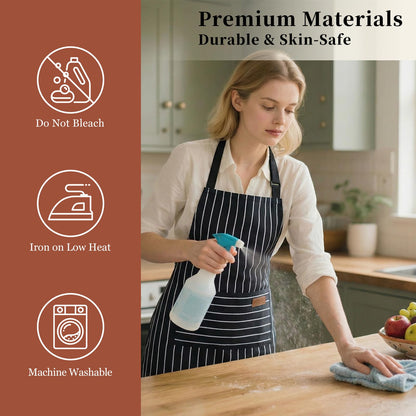 ARBINSON 2 Pack Cooking Aprons Adjustable Bib Apron for Women with 2 Pockets, Kitchen Restaurant Men Chefs Aprons (Black/Wine Stripes)