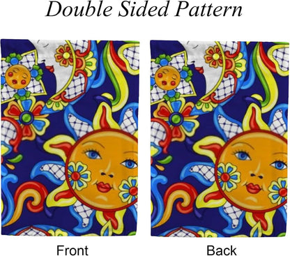 ZHONGJI Garden Flag Yard Flag Mexican Talavera Cute Pattern Blue Vertical Double Sided Design 12x18 Inch
