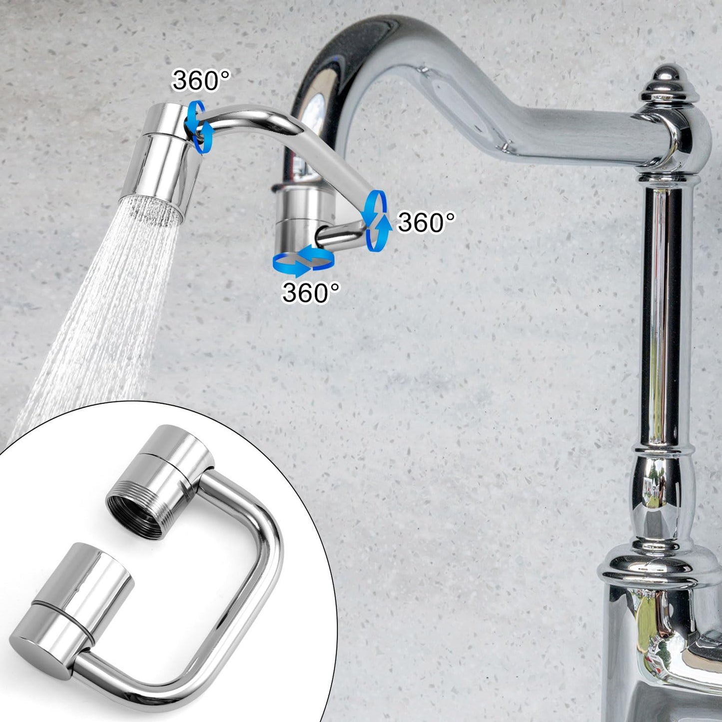 Rotatable Faucet Extender, Universal Swivel U-Shaped Rotatable Faucet Aerator Extender with 2 Flow Modes Suitable for Kitchen Bathroom Sink