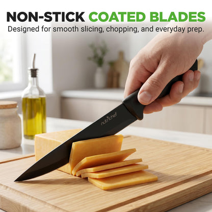 NutriChef 17-Piece Kitchen Knife Block Set - Stainless Steel Precision Crafted Knives w/Acrylic Block Stand - Includes 6 Steak & 7 Multi-Use Knives, Sharpener, Scissors, & Vegetable Peeler (Black)