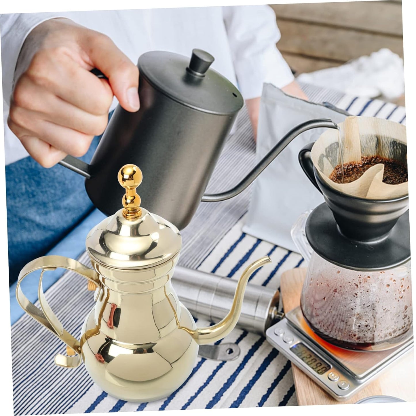 SHOWERORO Arabic Coffee Pot, Whistling Teakettle for Stovetop, Stainless Steel Hand Brewing Tea Pot
