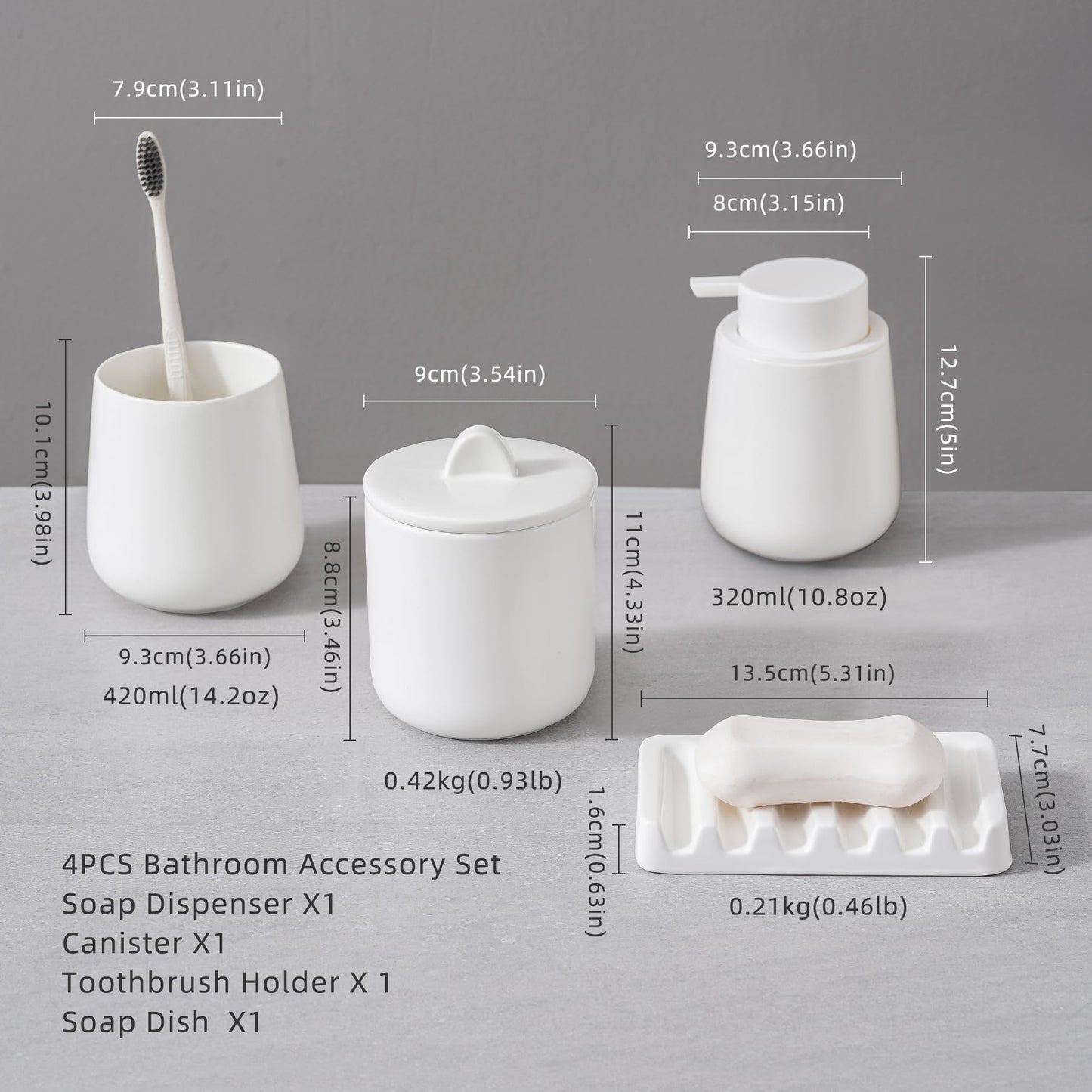 Agyiuns Ceramic Bathroom Accessories Set, Lotion Soap Dispenser and Toothbrush Holder Set, Soap Dish, Apothecary Jars,4 Pieces for Home Modern Bathroom Decor Vanity Countertop(White Set - Liquid)