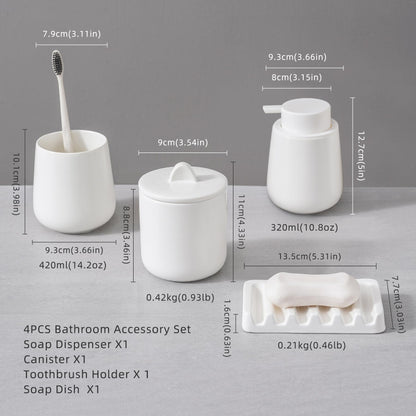 Agyiuns Ceramic Bathroom Accessories Set, Lotion Soap Dispenser and Toothbrush Holder Set, Soap Dish, Apothecary Jars,4 Pieces for Home Modern Bathroom Decor Vanity Countertop(White Set - Liquid)