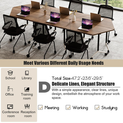 Modern Conference Table,47.2 Inch Meeting Seminar Table,Folding Conference Room Tables with Caster Wheels,Sturdy Mobile Training Table Business Boardroom Tables for 2-10 People,Support 550lbs (6pack)