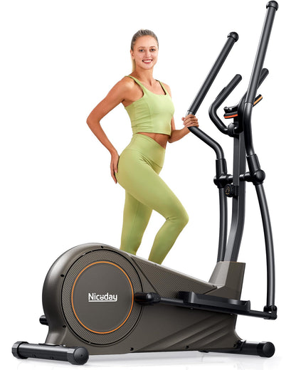 Niceday Elliptical Exercise Machine, Elliptical Machine for Home, Magnetic Elliptical Trainer with 15.5IN Stride, 16 Resistance Levels, 400LBS Loading Capacity Brown