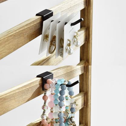 Ikee Design Wooden Jewelry Display Rack with 20 Removable Metal Hooks, Earring Card Display Holder Stand for Earring Cards, Necklaces, Bracelet, Keychain Stand, Oak Color