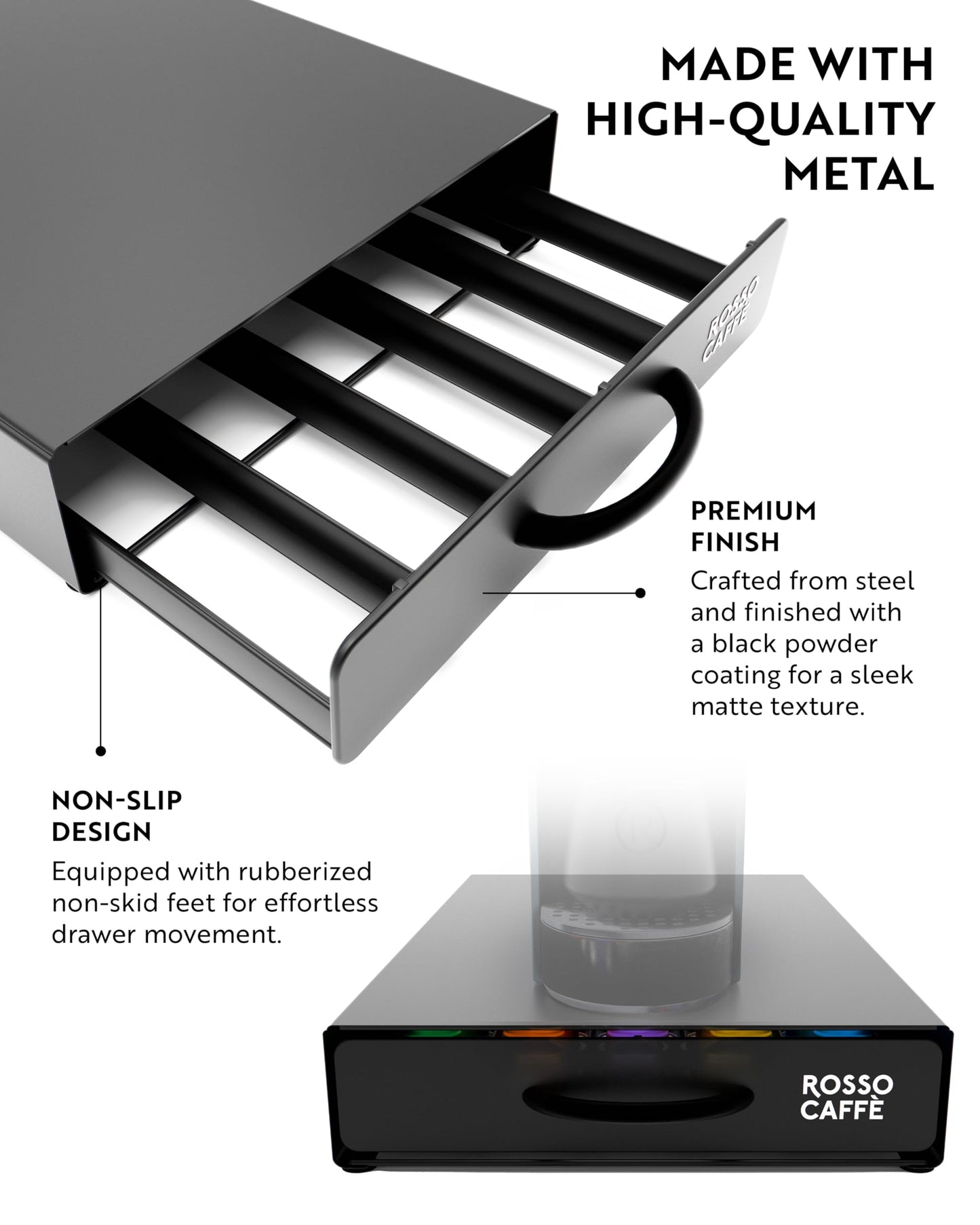 ROSSO CAFFÈ Coffee Capsule Drawer Organizer Compatible with Nespresso Original Machines, Holds 45 Capsules, Space-Saving Countertop Storage, Sleek Design