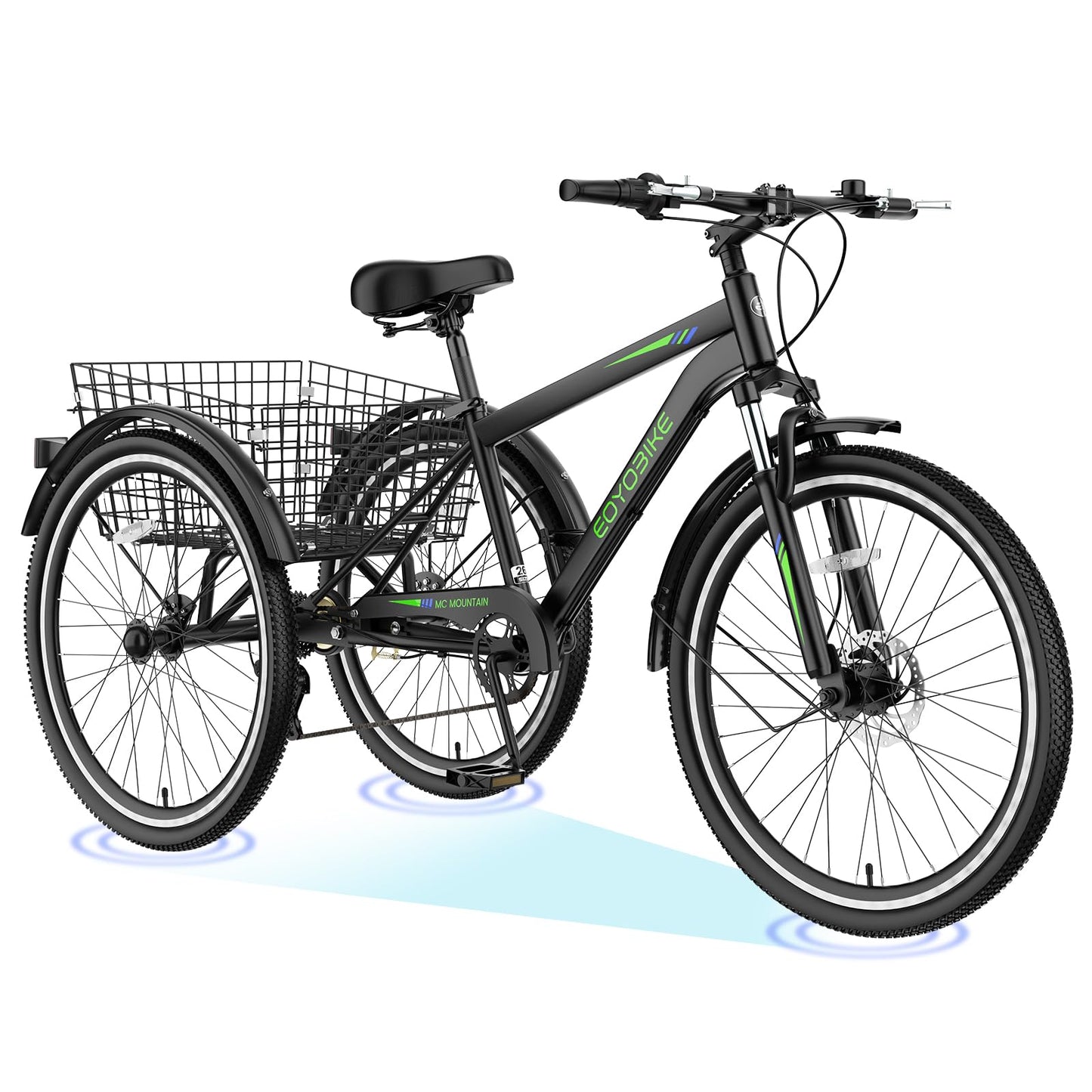 H&ZT Adult Tricycle, 3 Wheeled Bike, Trike Cruiser Bike, with 7-Speed Gear, Parking Brake Handle, Low Step, Large Rear Basket, Elderly Friendly, for Men, Women, and Teens