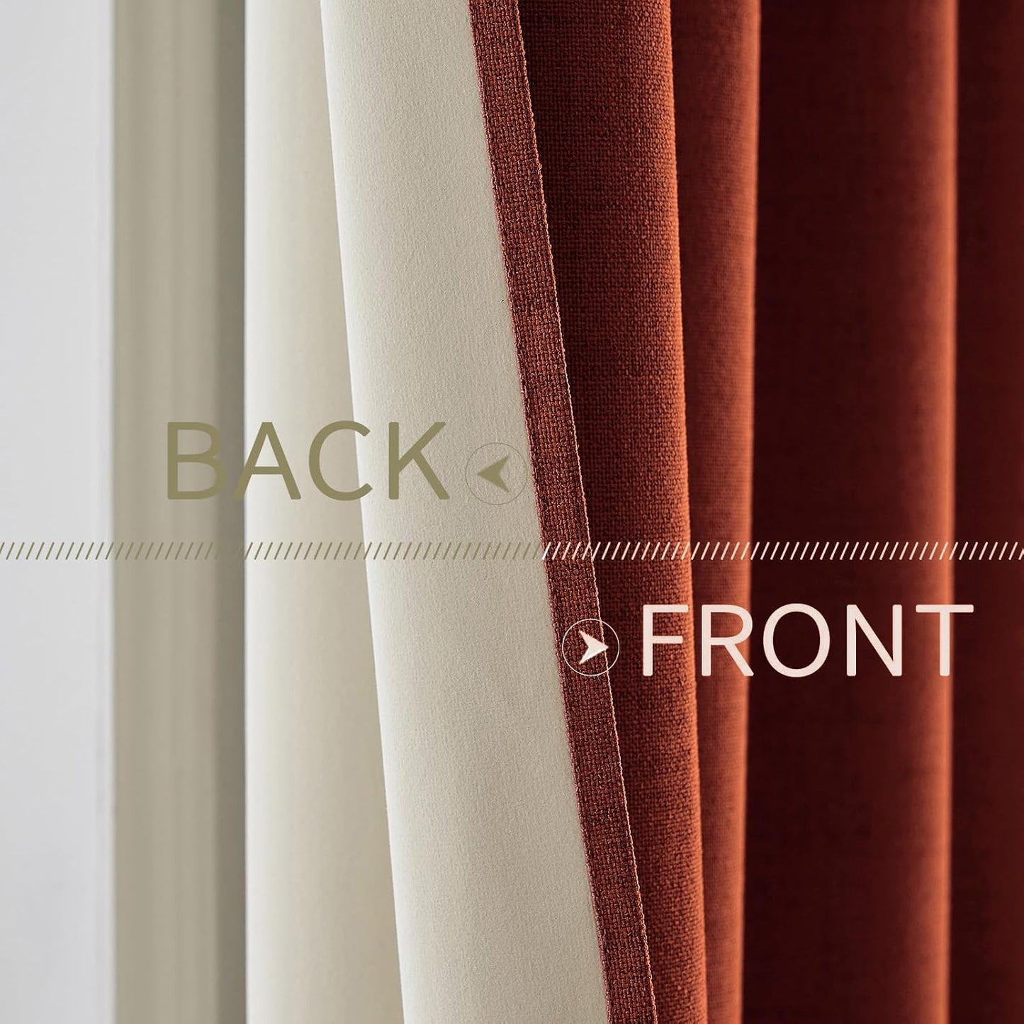 MIULEE Blackout Linen Curtains - 100% Thermal Insulated Burnt Orange Drapes | 52 x 54 Inch (2 Panels)
