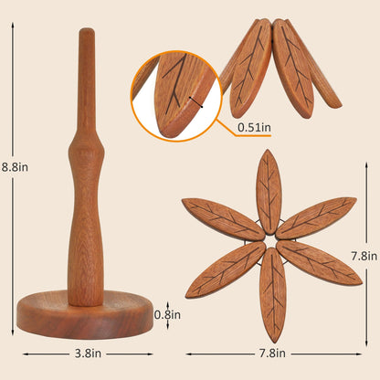 Wooden Trivets for Hot Dishes, Wooden Tree Trivet Set, Tree Coasters - of 5 + 1 Stand stored, Suited for Hots, Pans, Bowl, Teapot, Hot Holders - Multifunctional Ornaments