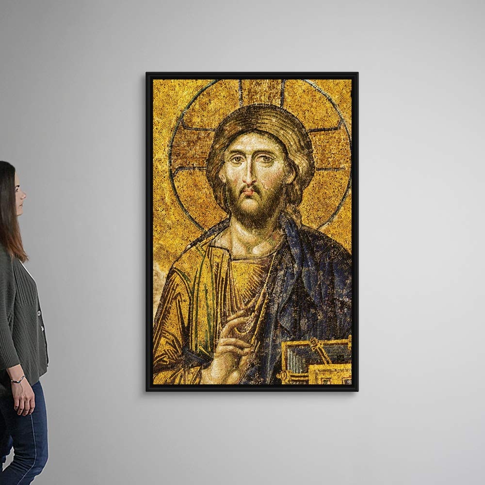 CANVAS ON DEMAND Turkey, Istanbul, Mosaic of Christ Pantocrator in Hagia Sophia Mosque, Black Float Frame Canvas Art, Eastern Orthodox Christian Artwork, 42"x62"