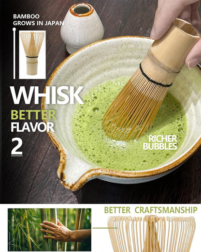 Taruzil Matcha Whisk Set with Matcha Bowl, Matcha Bamboo Whisk, Scoop, Sifter, Matcha Whisk Holder Unique Gifts for Women Mom Her Girl Friend Home Kitchen Decor Gifts for Christmas, Birthday