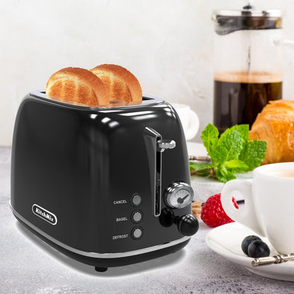 Toaster 2 Slice, Retro Stainless Steel Toaster with 6 Settings, 1.5 In Extra Wide Slots, Removable Crumb Tray, Bagel