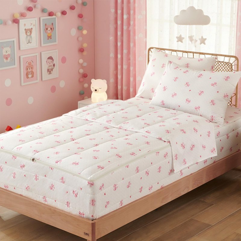 Erwinmu Kids Comforter Sets Bow Printed Zipper Bedding Sets for Girls, 3pcs Brown All in one Bed in a Bag, Easy to Make and Wash Includes Fitted Sheet and Pillow Sham, Twin