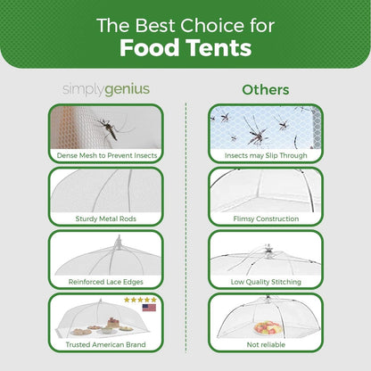 Simply Genius Pop-Up Mesh Food Covers - 17 x 17 in, White, 6 Pack, Large & Tall - Reusable & Collapsible Food Tents for Outdoor Serving