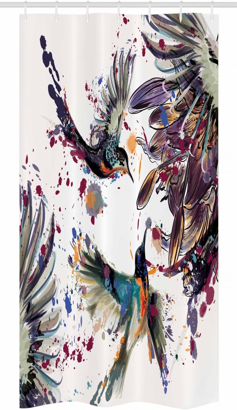 Ambesonne Hummingbird Stall Shower Curtain, Fabric Bathroom Decor Set with Hooks, 36" W x 72" L, Orange Blue, Art Lily