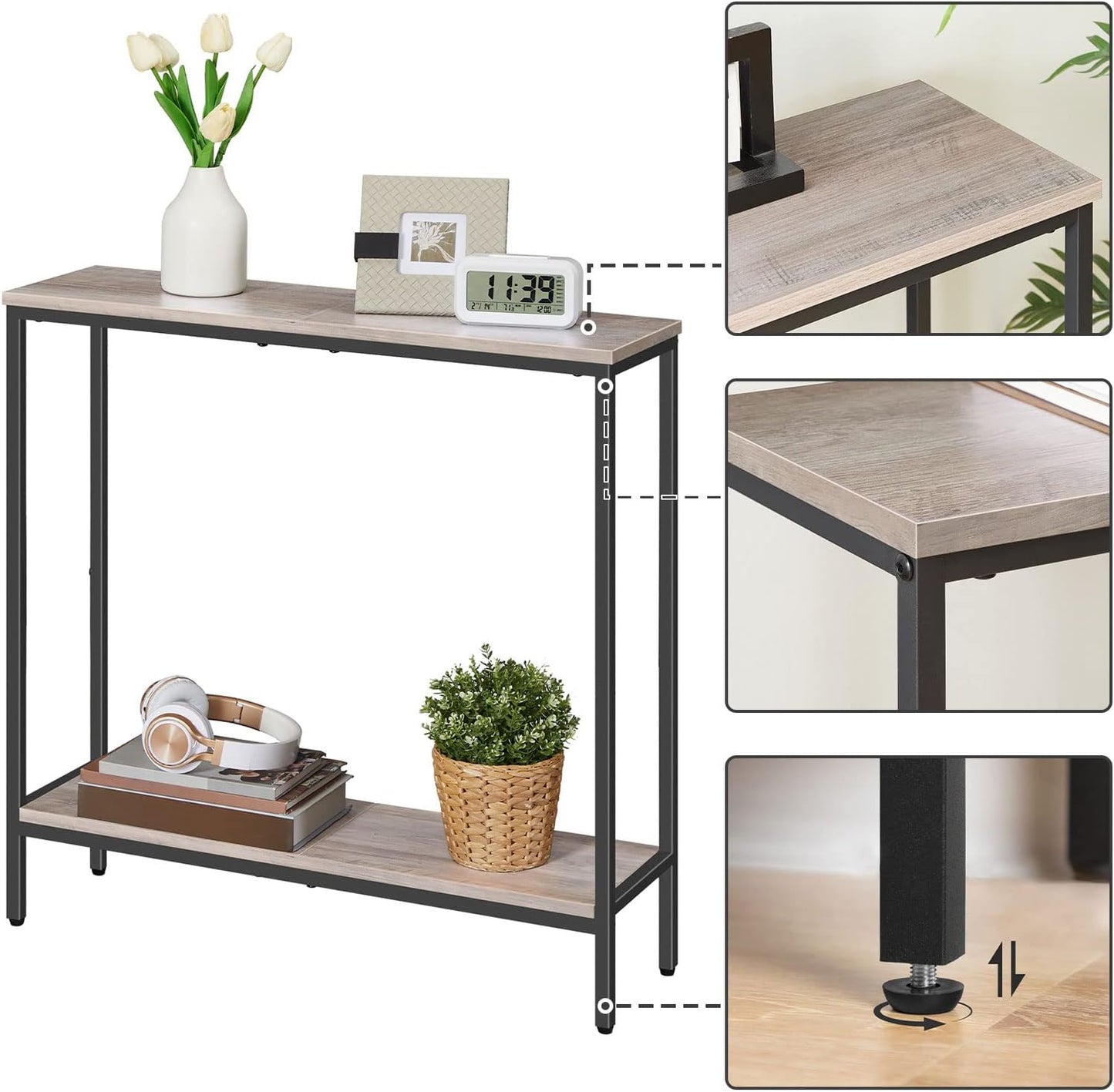 29.5" 2-Tier 8.7" BG22XG01 HOOBRO L Narrow Console Table, Sofa Table Behind Couch with Storage Display Shelves, D Small