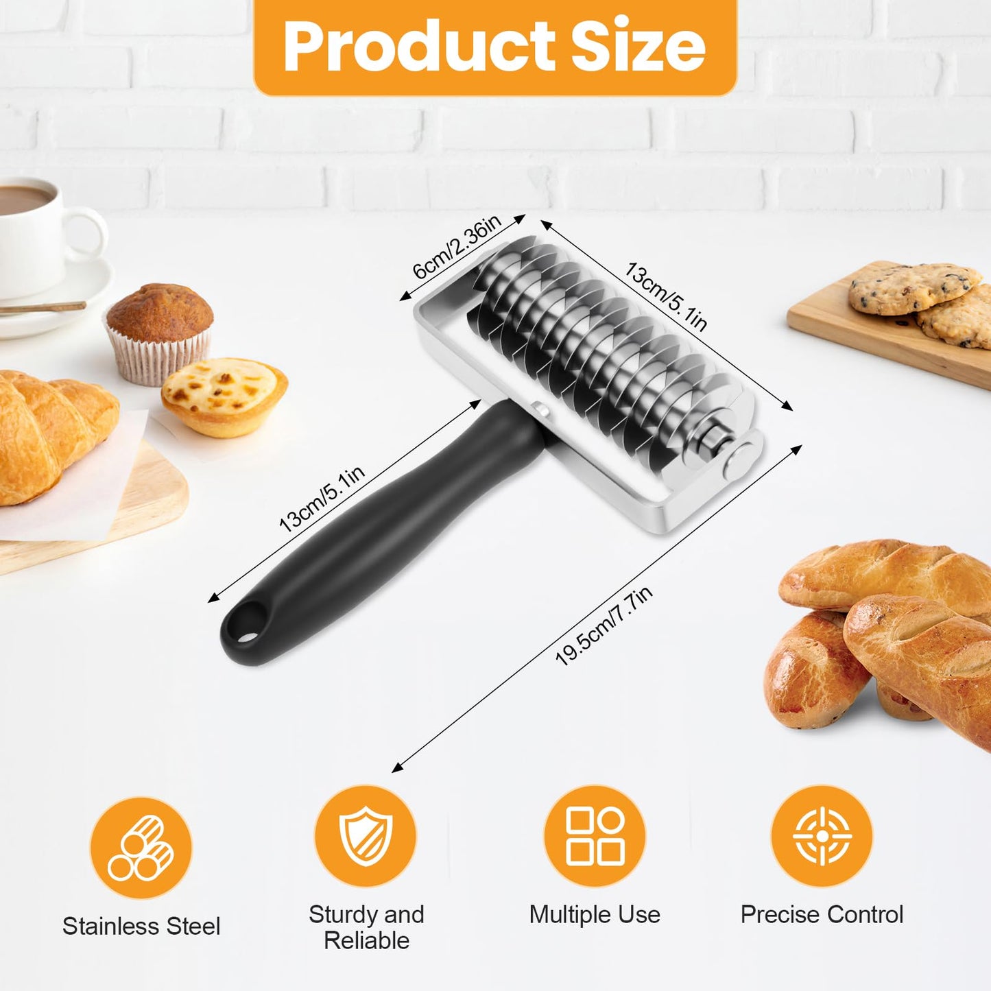 Ecavria Pastry Lattice Roller Cutter, Premium Stainless Steel Lattice Dough Cutter, Professional Pastry Cutting Tool for Beef Wellington Pie Bread Cookie Pizza