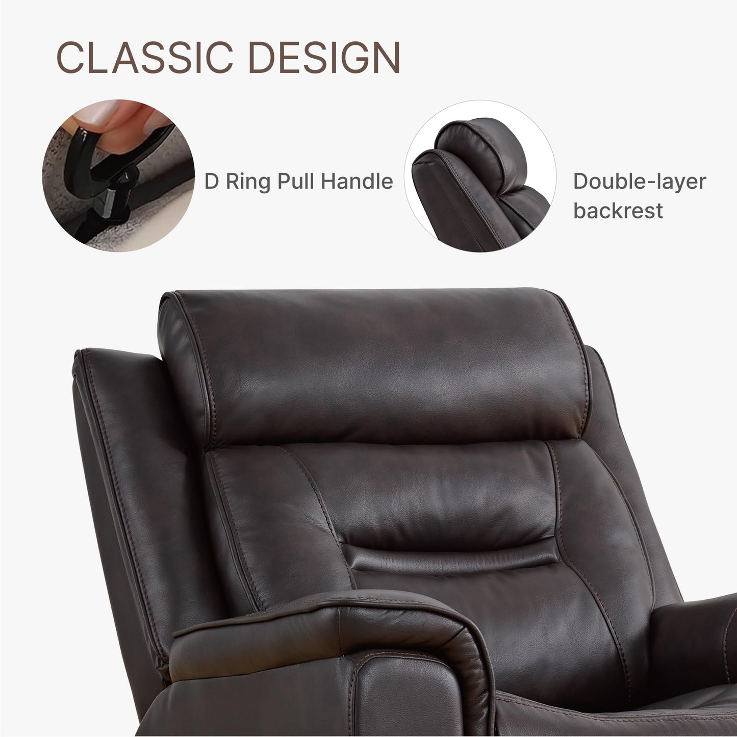 KISLOT Leather Recliner Chair, 360° Swivel Rocker for Adults Manual Rocking Reclining Chair with Adjustable Backrest Footrest for Living Room Bedroom Home Theater Seating