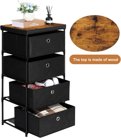 MOOACE Fabric Storage Dresser with 4 Drawers, Clothes Organizer and Storage Tower, Black
