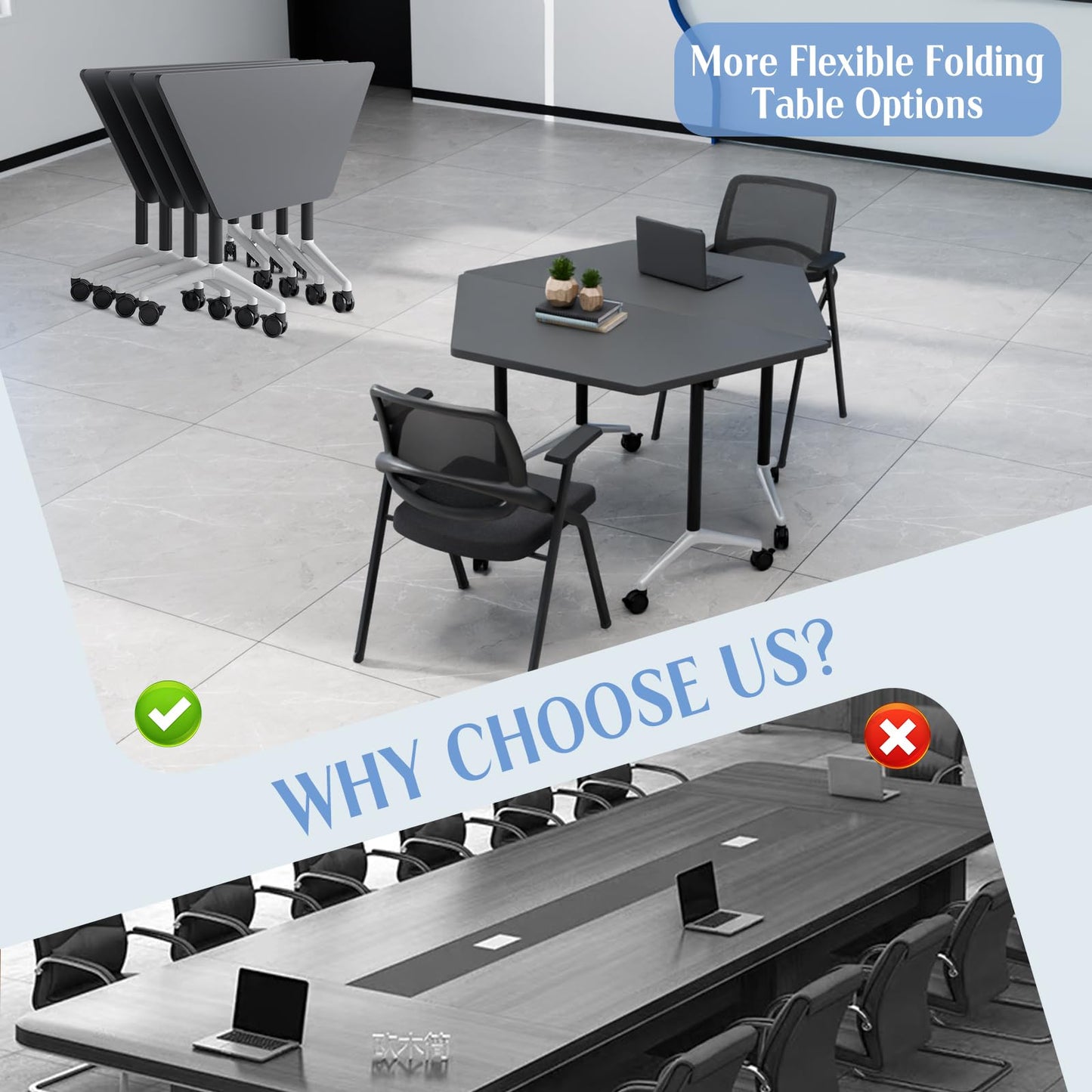 4 Pack Folding Conference Table,T-Shaped Conference Room Tables with Wheels, 47.2 in Modern Conference Table,Mobile Modular Seminar Meeting Desk for Classrooms,Office & Seminar (4, Dark Gray)