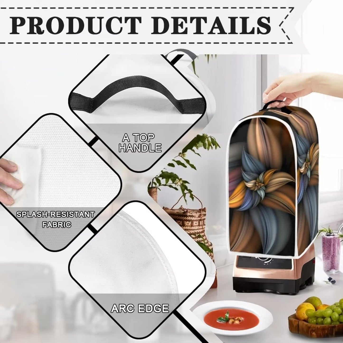 Brown Flower Blender Cover - Dust Proof Washable Small Appliance Cover, Durable Foldable Kitchen Decorations for