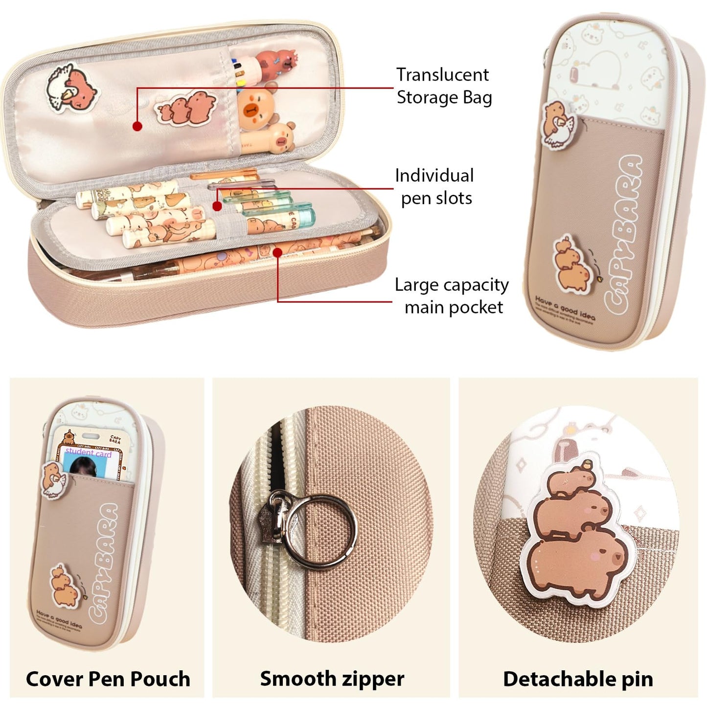 Capybara Stationery Set,Cute Capybara School Supplies,Kawaii Stationery Birthday Gifts,Includes Ballpoint Pens,Eraser, Mechanical Pencils,Correction Tape,Gel Pens,Scissors,for Office School Supplies