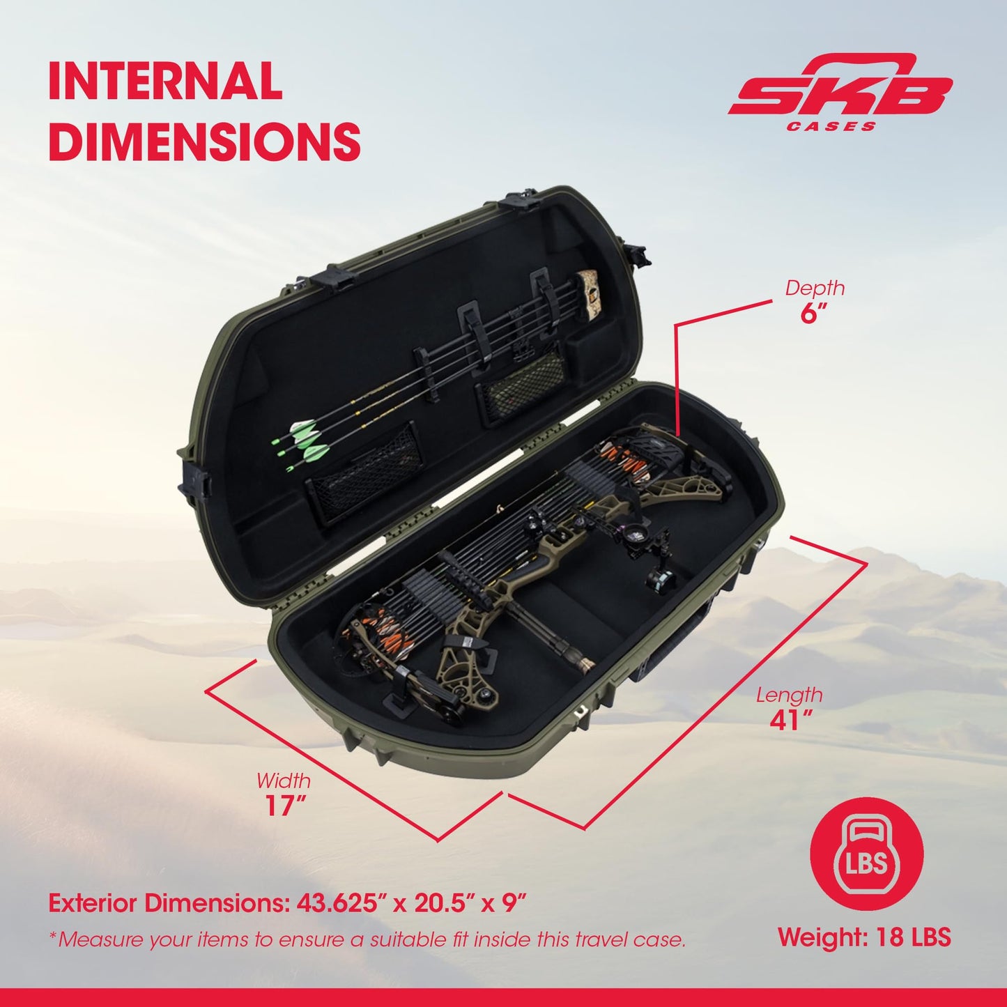 SKB Hard Protective Storage Case for Archery Bow and Arrows, iSeries Shaped Bow Case, Green - Quiver Holder and Gear Box for Hunting Accessories