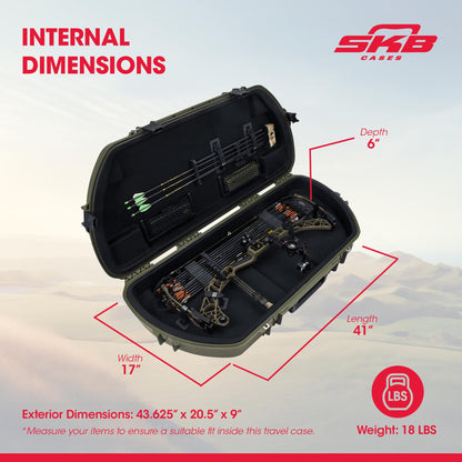 SKB Hard Protective Storage Case for Archery Bow and Arrows, iSeries Shaped Bow Case, Green - Quiver Holder and Gear Box for Hunting Accessories