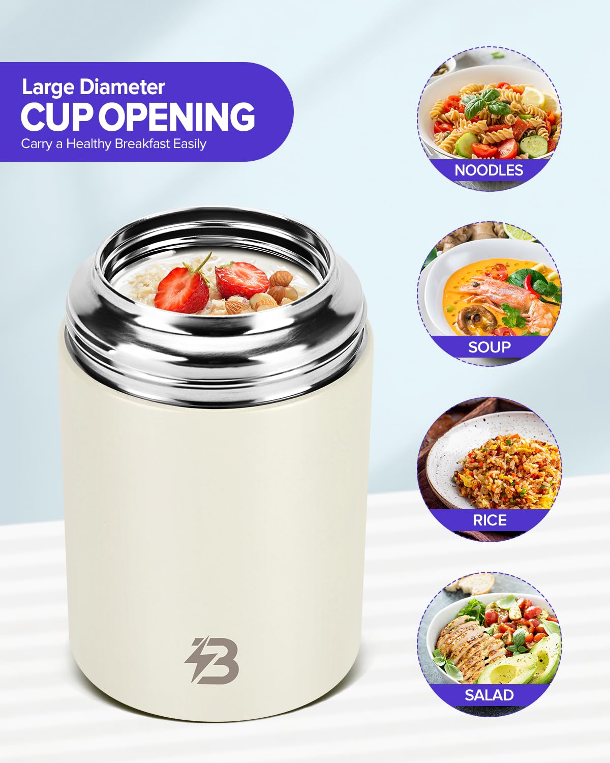 TSAKBAM Thermo Food Jar, 20OZ Stainless Steel Vacuum Insulated Lunch Containers with Spoon, Wide Mouth Thermo for Hot Food for Adults (Gray)