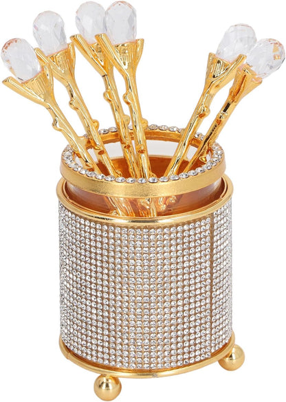 6Pcs Mini Tea Spoons Set, Gold Dessert Spoons with Holder, Zinc Alloy Small Delicate Spoons for Mixing, Ice Cream, Cake