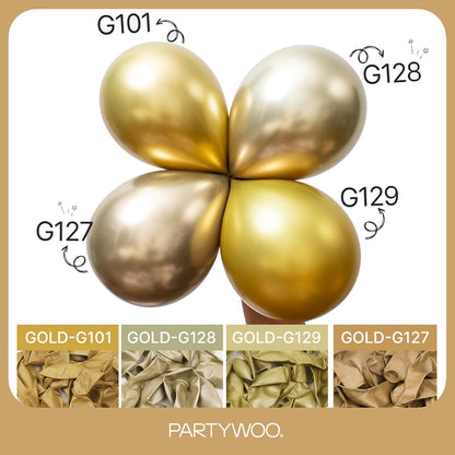 PartyWoo Metallic Gold Balloons - 128-Piece Chrome Balloon Arch Kit for Birthday & Wedding Decor | 5-18 Inch Sizes