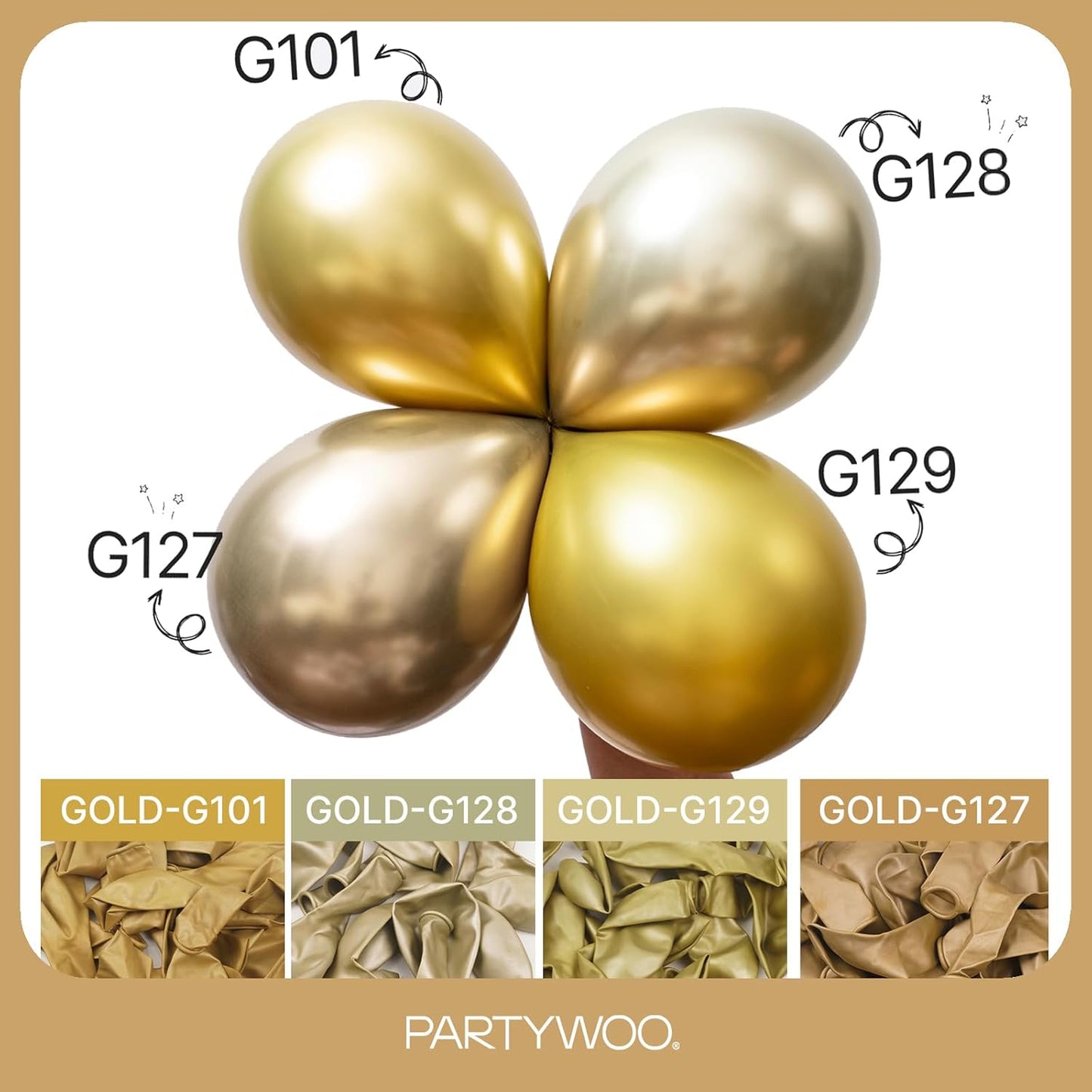 PartyWoo Metallic Gold Balloons - 120-Piece Chrome Balloon Arch Kit for Birthday & Wedding Decor | 5-18 Inch Sizes
