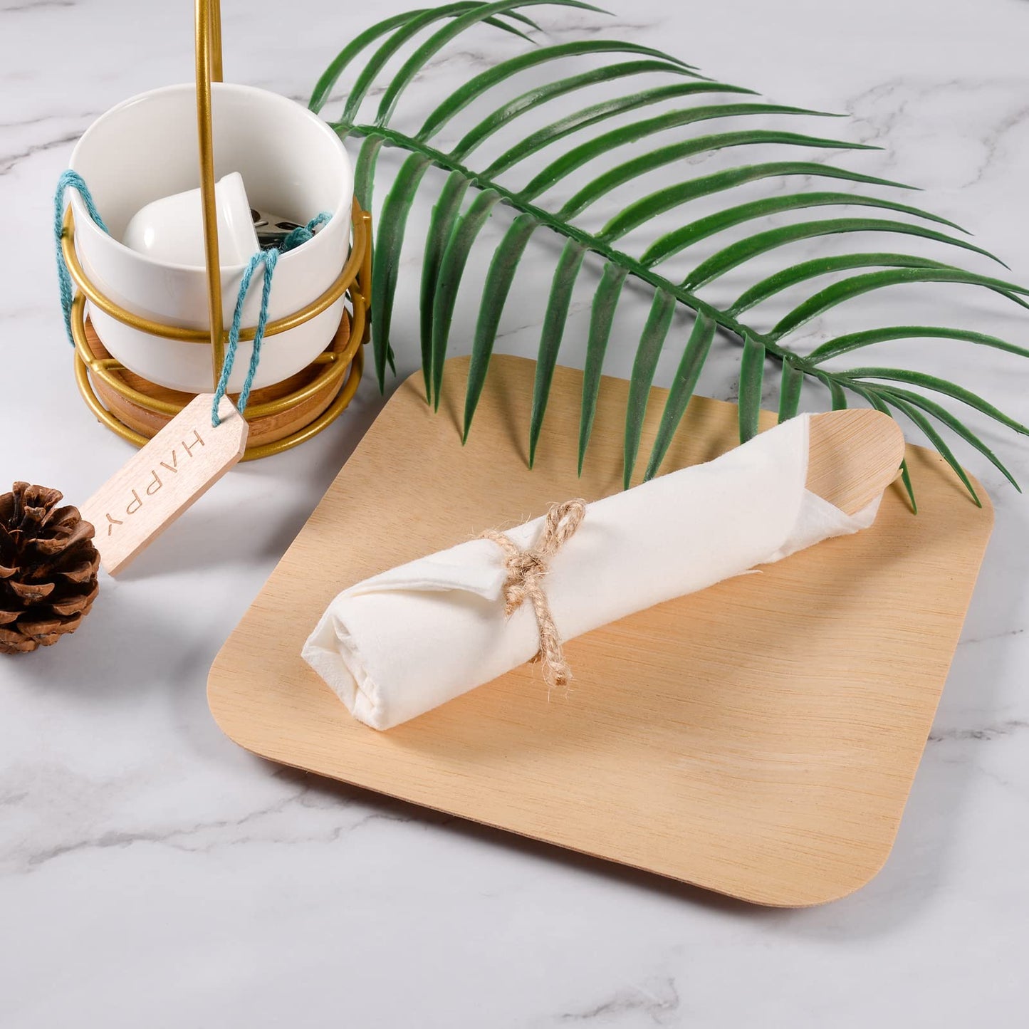 Pre Rolled Napkin and Bamboo Cutlery Set - 300Pack Bamboo Utensils/Compostable Cutlery(300 Forks, 300 Knives, 300 Spoons, 300 Napkins), Biodegradable Wrapped Cutlery for Party, Wedding, Events