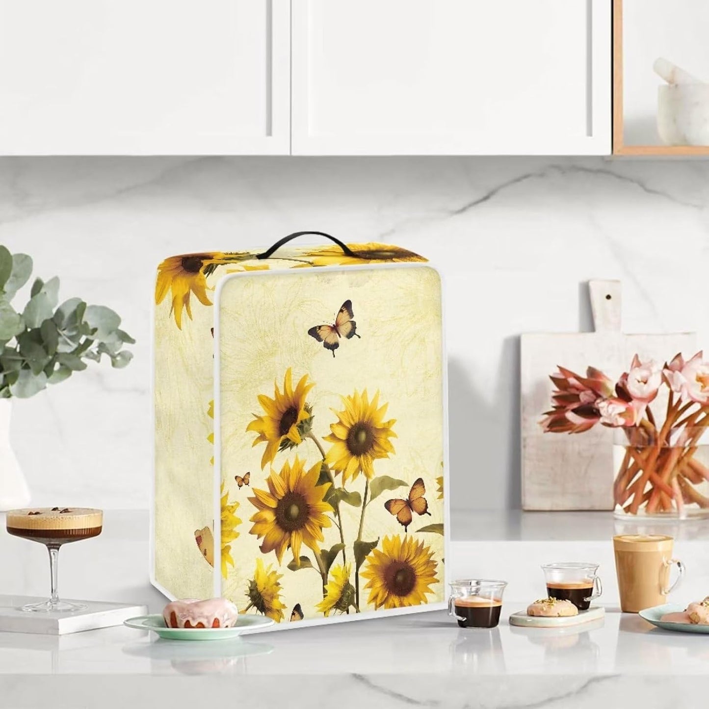 Lightweight Sunflower Butterfly Coffee Maker Cover with Top Handle, Dust Cover for Home Office to Keep Clean