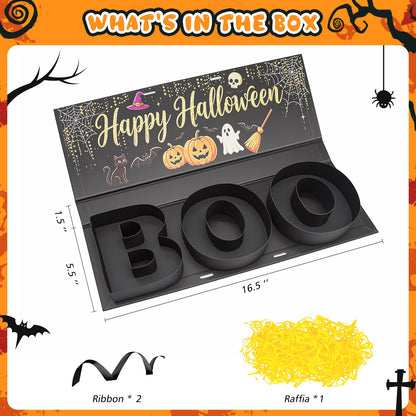 Halloween Candy Gift Box, BOO Letter Shaped DIY Fillable with Ribbon Raffia