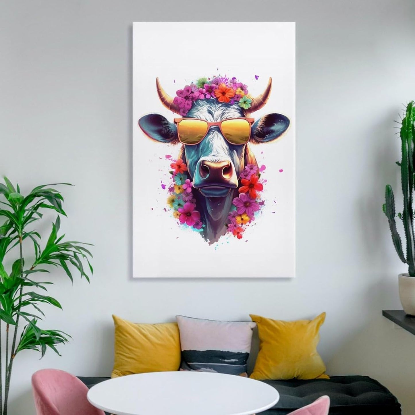 HHGaoArt Highland Cow Poster, Canvas Wall Art Animal Picture for Nursery and Kitchen Room (16x24inch-Unframed)