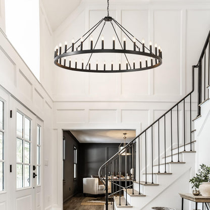 TESTOYS Modern Wagon Wheel Light Fixture 36-Light, 60-Inch Extra Large Farmhouse Chandelier for Entryway, Round Outdoor Chandeliers for Living Room Dining Room Foyer