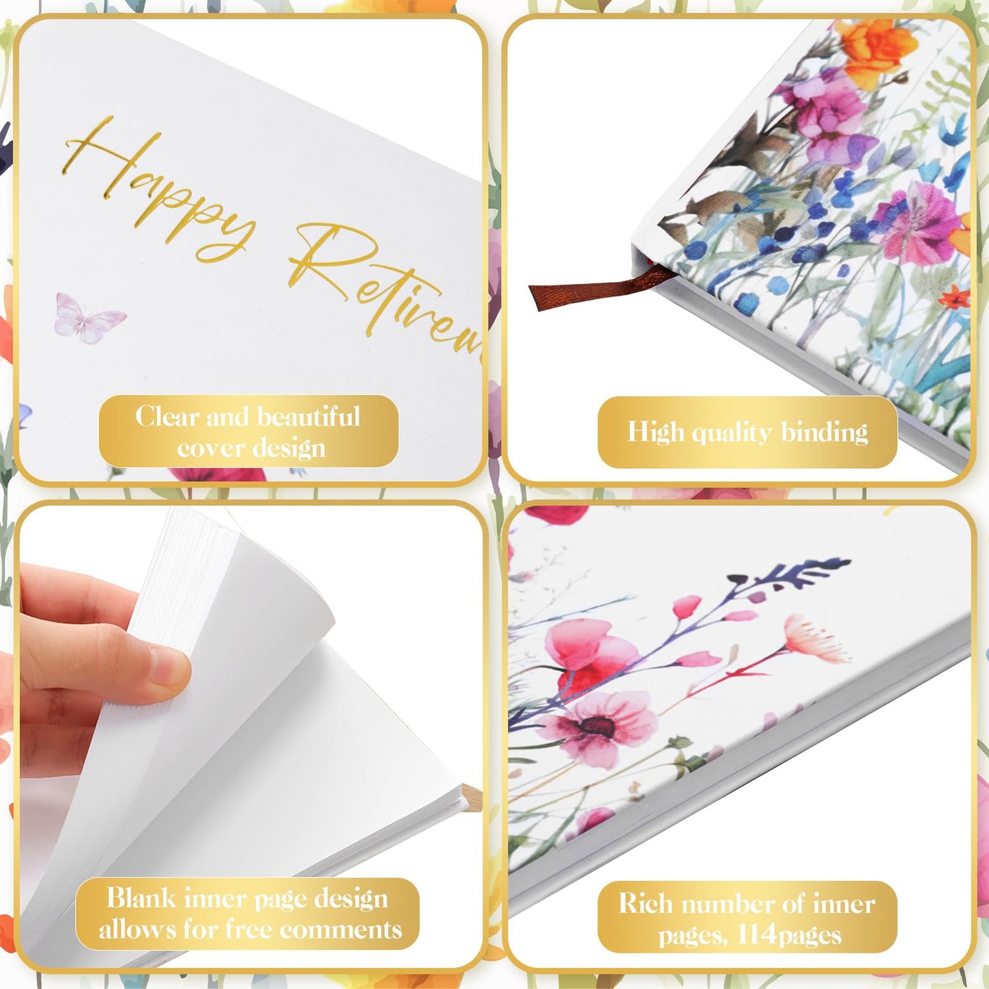 Resholder 2026 Retirement Guest Book with 2 Markers 8.7'' Square Hardcover Blank Guest Photo Signing Memory Book Happy Retirement Gift Party Supplies for Women Men Teacher Grad Decor (White,Floral)