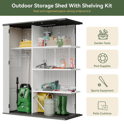 Aoxun 61 Cu.Ft Outdoor Storage Shed with Metal Shelving Kit, Widened Outdoor Storage Cabinet Waterproof Vertical Resin Shed with Floor for Garden Tools, Pool Equipment, Easy to Assemble (White)